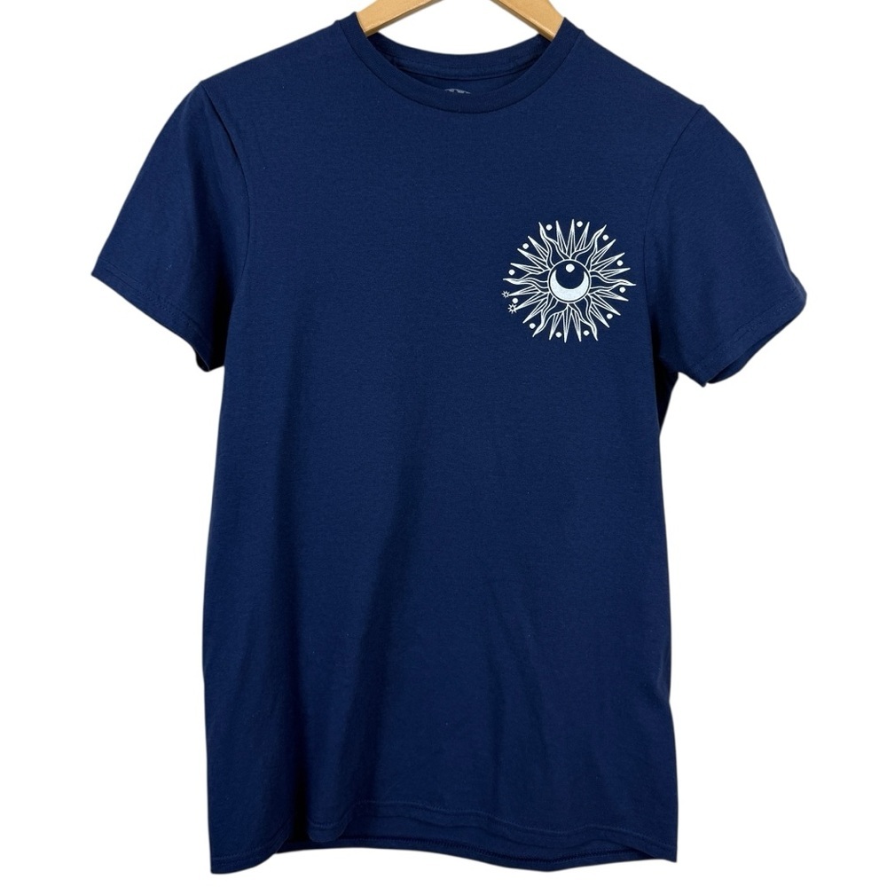 Call Your Mother Graphic Tee Navy Blue Sun & Moon Size S Cotton Casual Boho